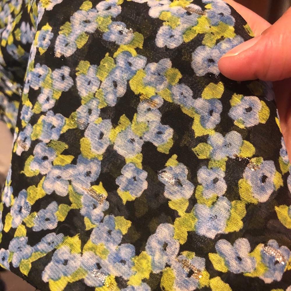 NWT Zara Sheer Black button up top Blue Floral Print Long sleeve boho size S - Picture 7 of 7